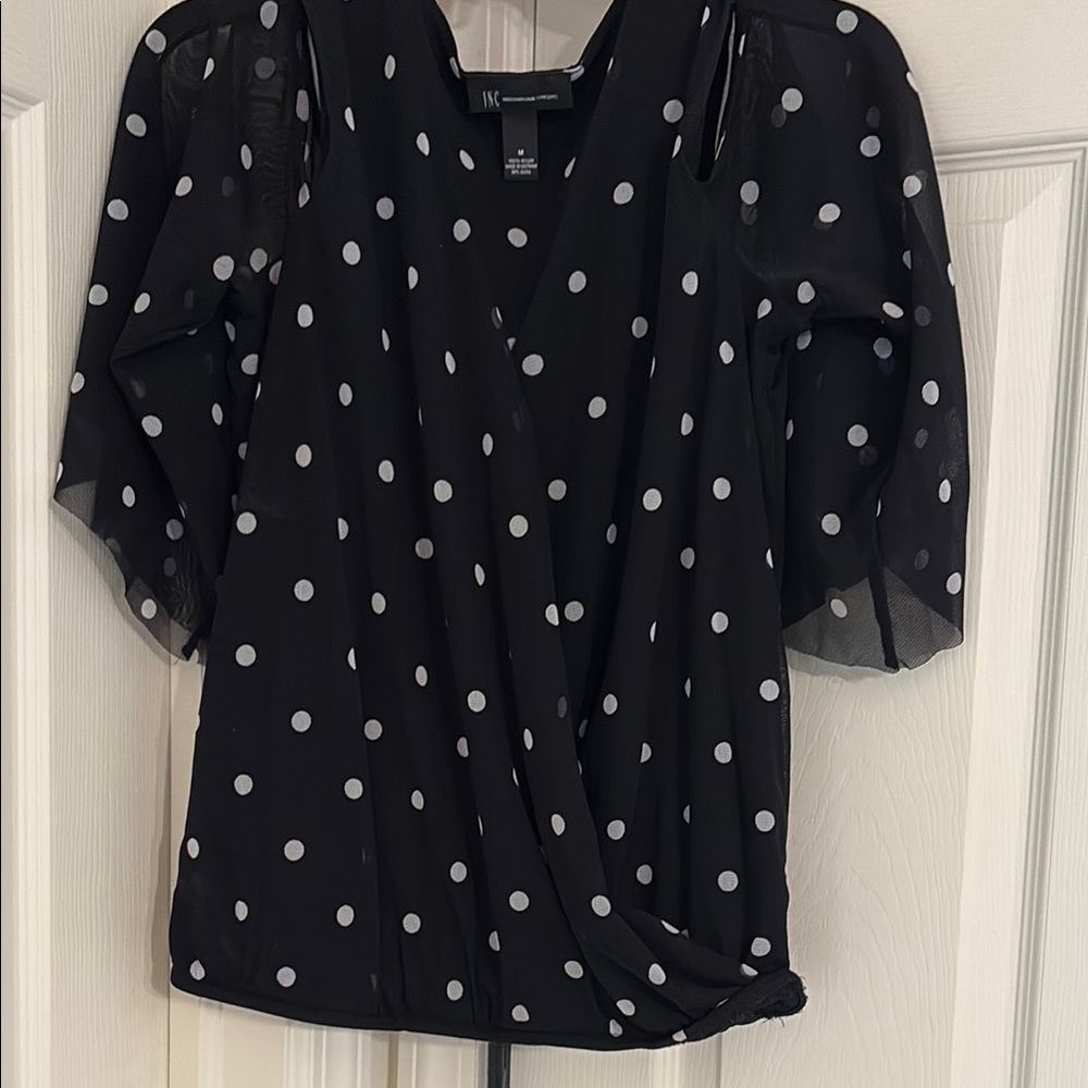 Black Polka Dot Wrap Top